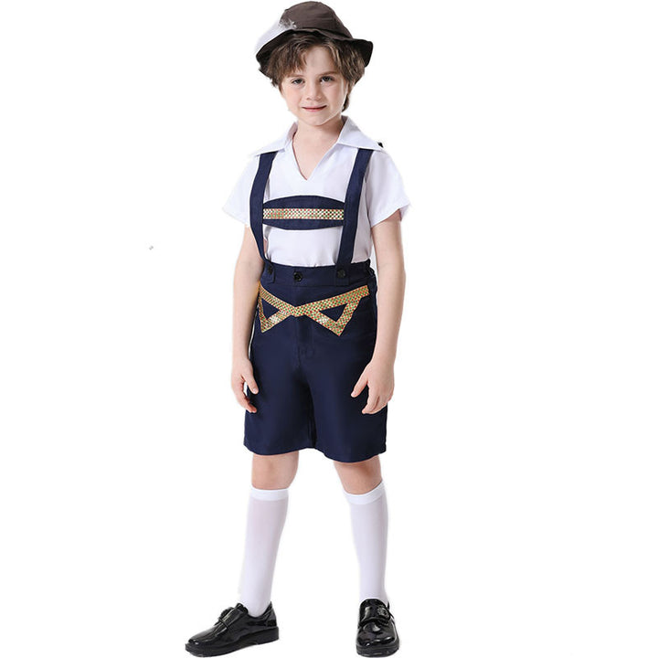 Unisex nan festive children's pants with adjustable suspenders and decorative belt Mune Fashion