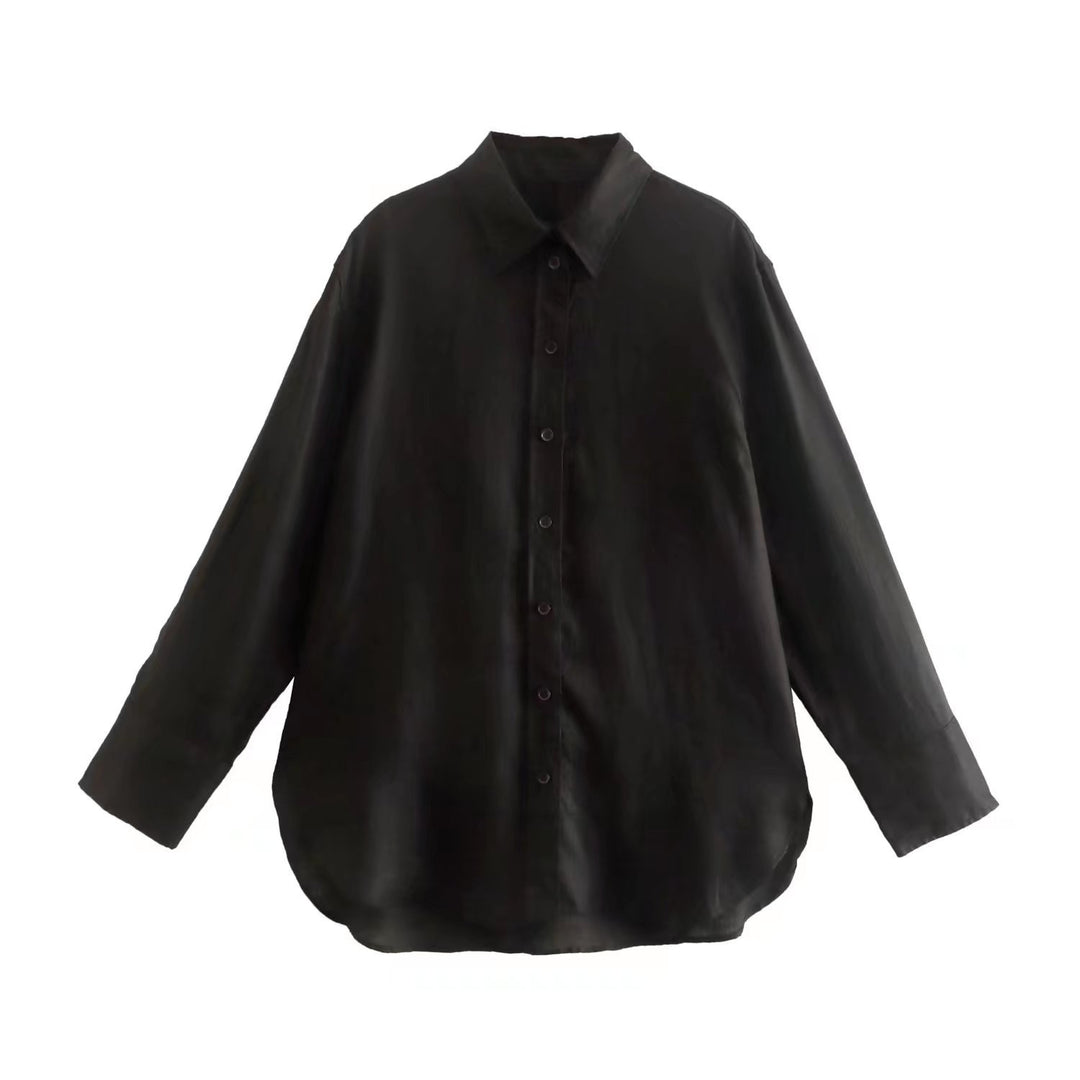 Women's Oversize Shirt Blouse with Extended Back, Boxy Cut and Continuous Button Placket Mune Fashion