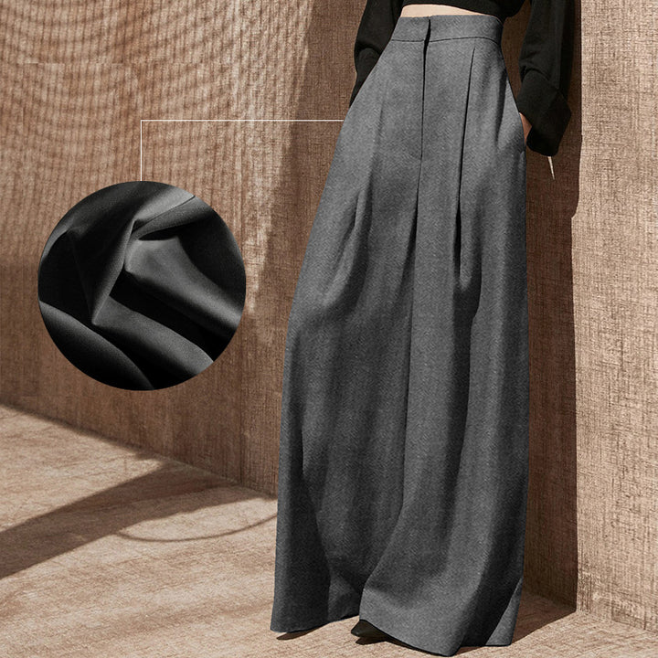 Women's wide high-waisted palazzo pants with pleats and flowing maxi length Mune Fashion