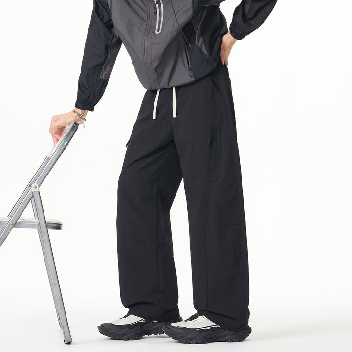 Men's Wide Tech Cargo Pants with Drawstring Waist and Zipper Pockets Mune Fashion