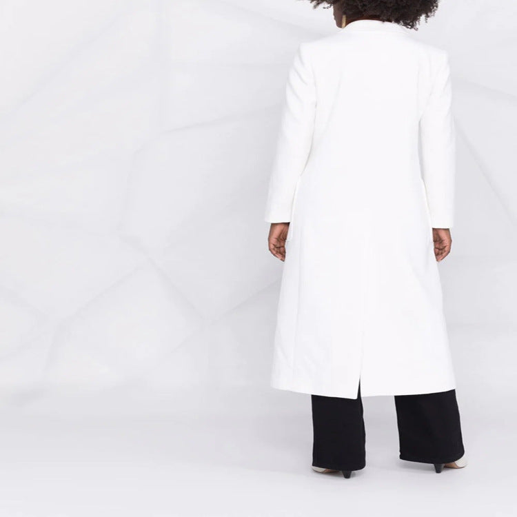 Women's Maxi Long Tailored Wool Blend Coat in Clean Tailoring with Accentuated Shoulder Mune Fashion