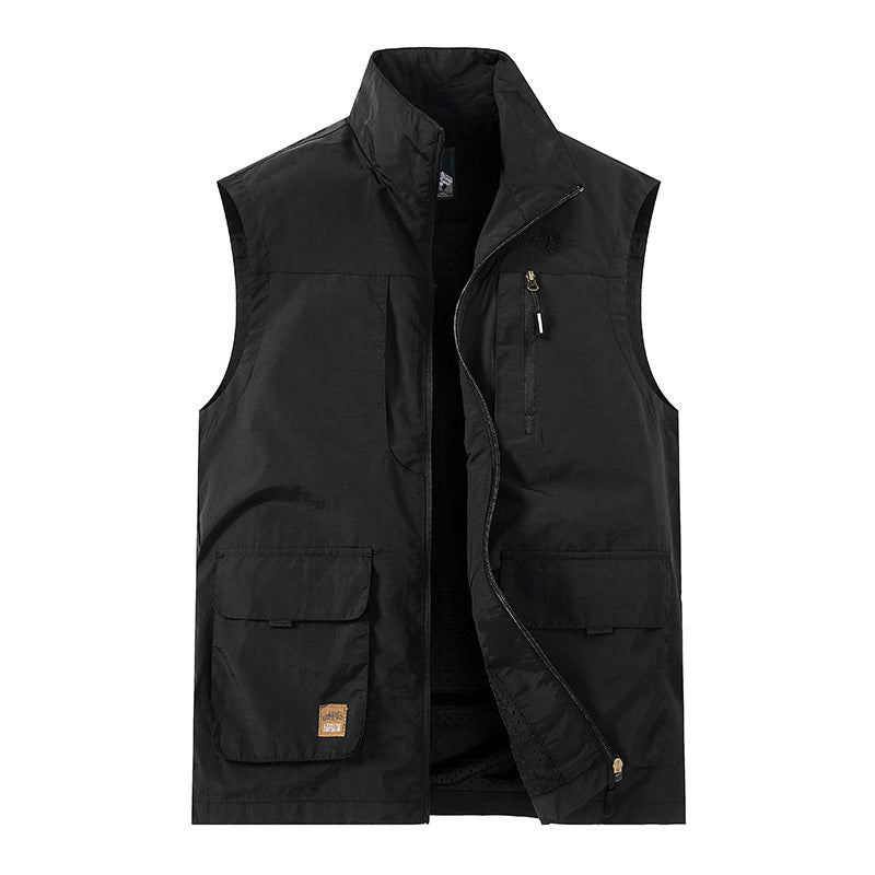 Men's Lightweight Utility Vest with Stand-Up Collar, Front Flap Pockets and Chest Zip Pocket Mune Fashion