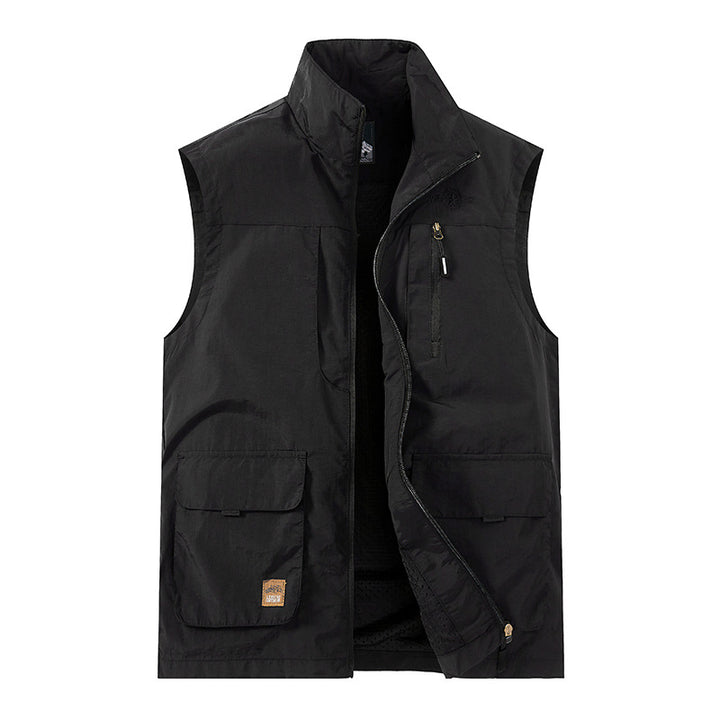 Men's Lightweight Utility Vest with Stand-Up Collar, Front Flap Pockets and Chest Zip Pocket Mune Fashion
