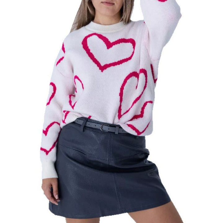 Women's Cozy Jacquard Sweater with Heart Motif and Loose Oversized Fit Mune Fashion
