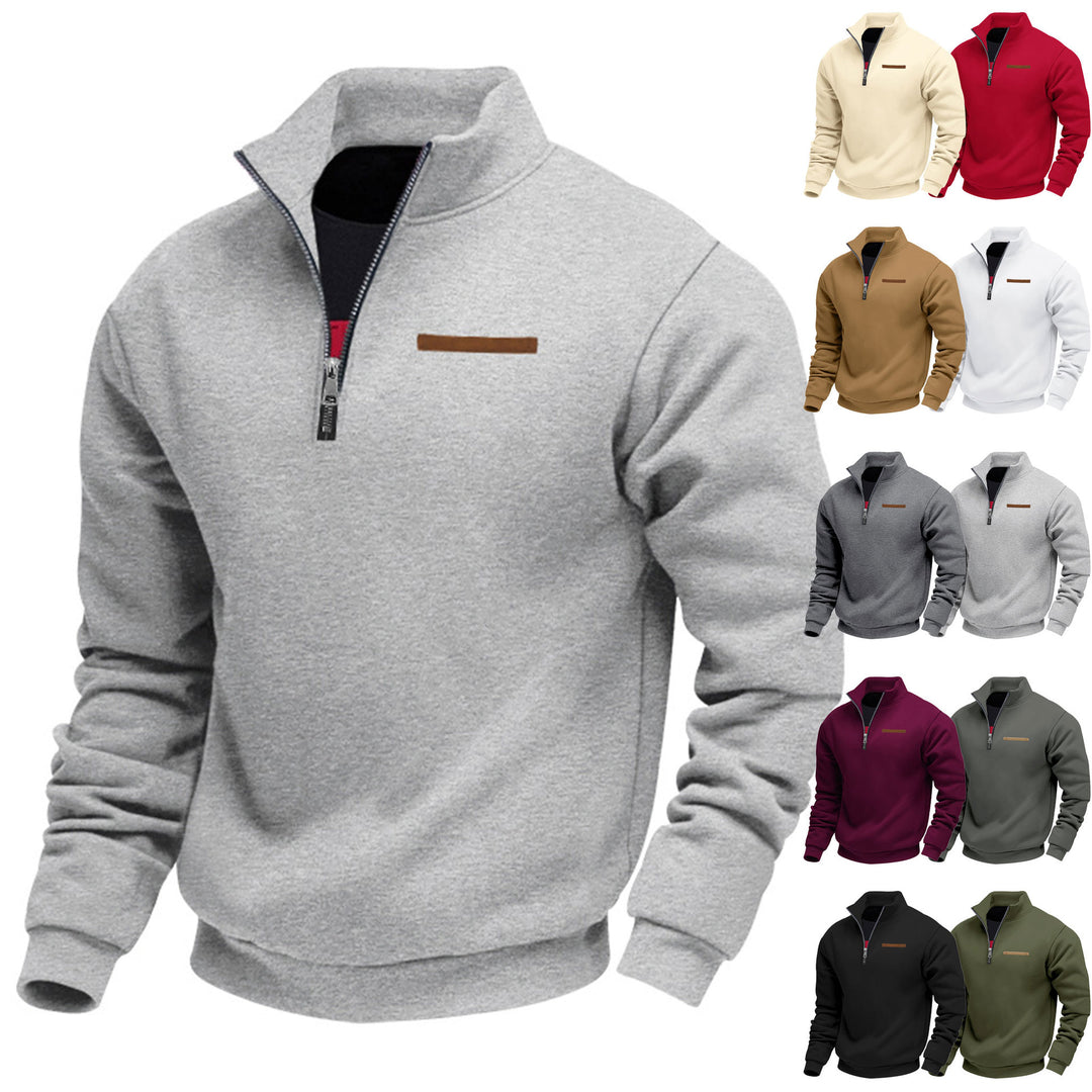 Men's half-zip sweatshirt made of heavy fleece with stand-up collar and concealed chest pocket Mune Fashion