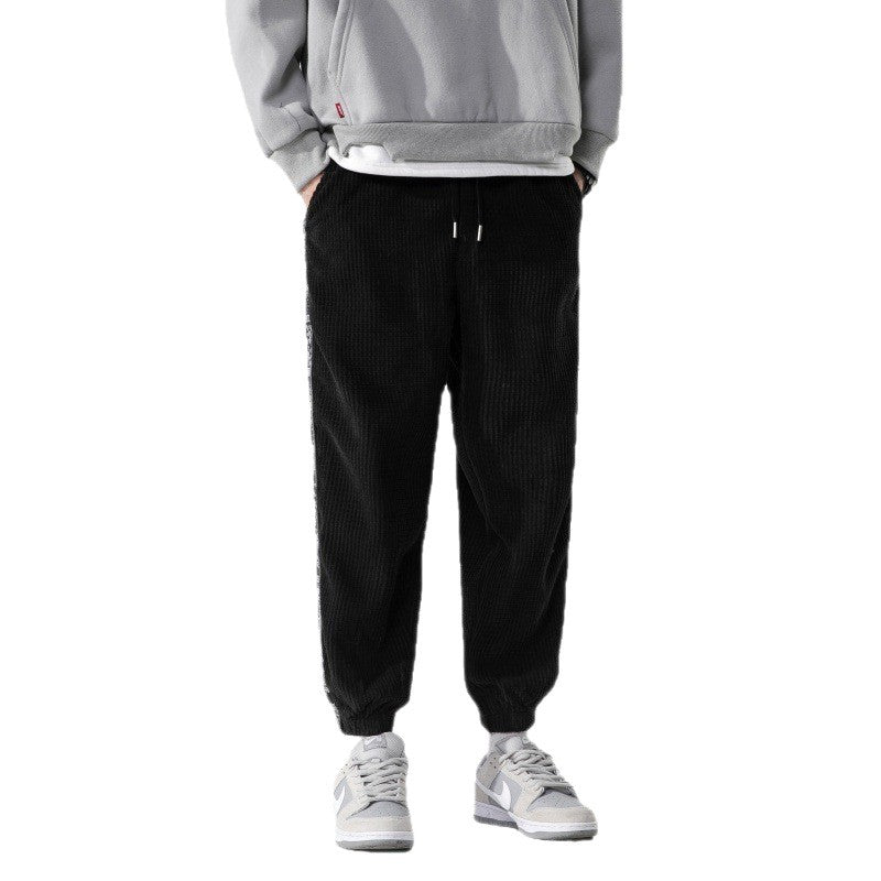 Men's cord joggers with bandana side insert, elastic waistband, tapered ankles and ribbed textured fabric Mune Fashion