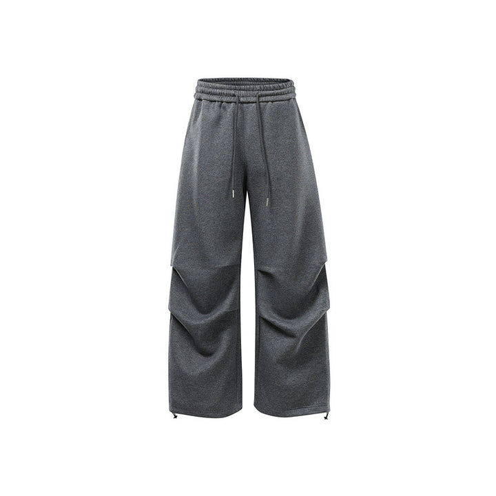 Unisex Wide Sweat Cargopants with Layered Yoke, Elastic Drawstring Waistband and Adjustable Hem Down