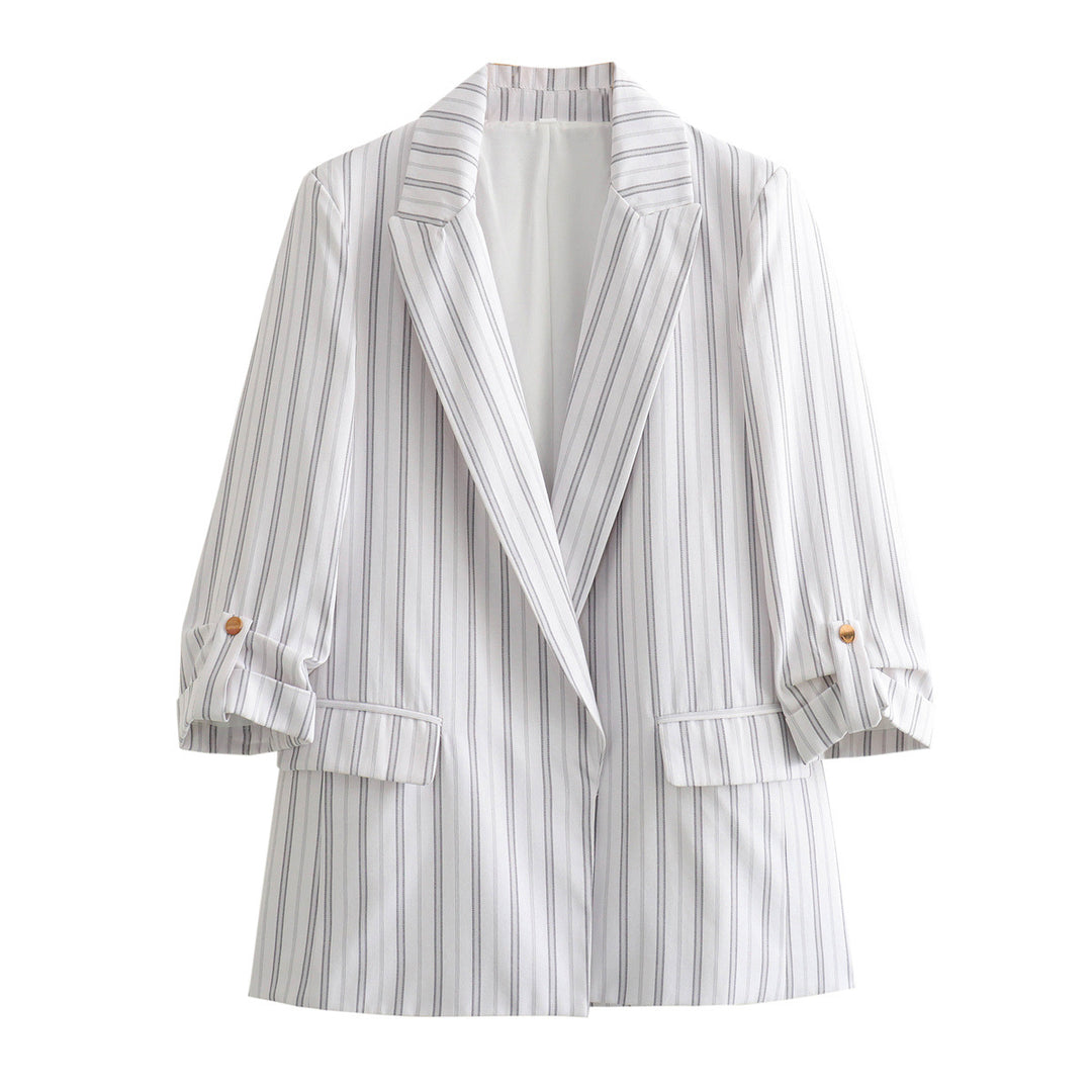 Women's unstructured long blazer with boxy cut, roll-up sleeves and piped flaps Mune Fashion