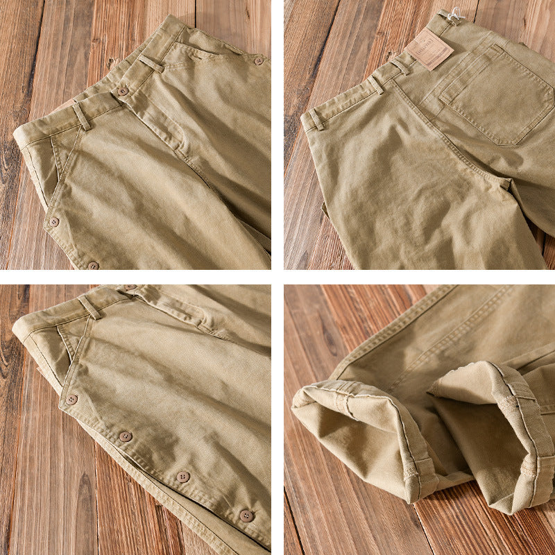 Men's casual tapered pants with side button placket and cuffs Mune Fashion