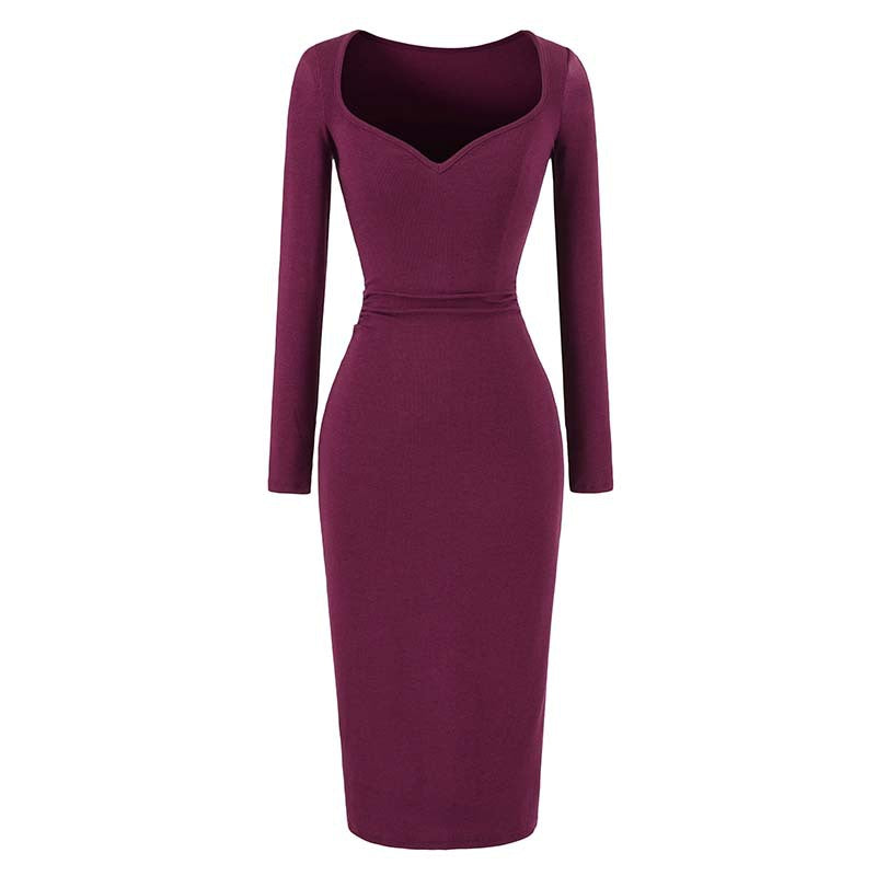 Ladies fitted midi dress with heart-shaped neckline and long sleeves Mune Fashion