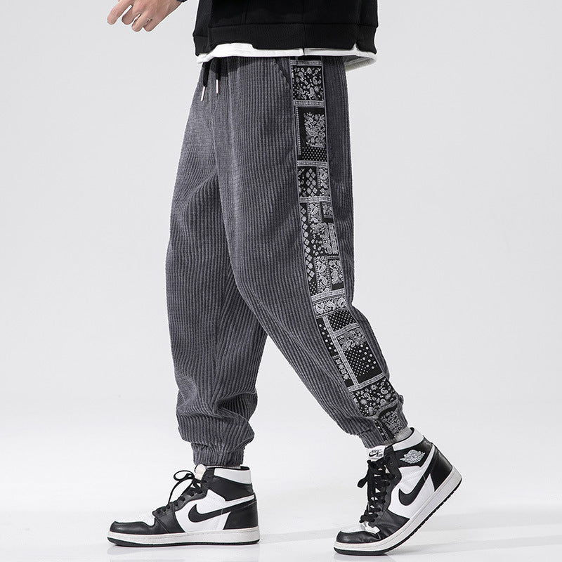 Men's cord joggers with bandana side insert, elastic waistband, tapered ankles and ribbed textured fabric Mune Fashion