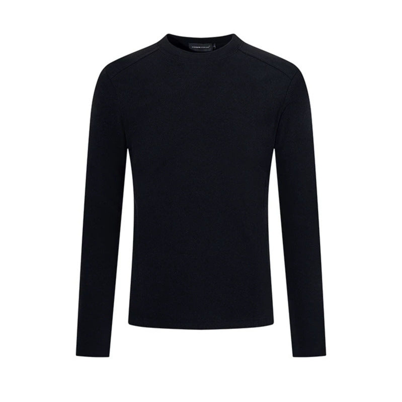 Men's Breathable Slim-Fit Fine Knit Long Sleeve Shirt with Round Neck Mune Fashion
