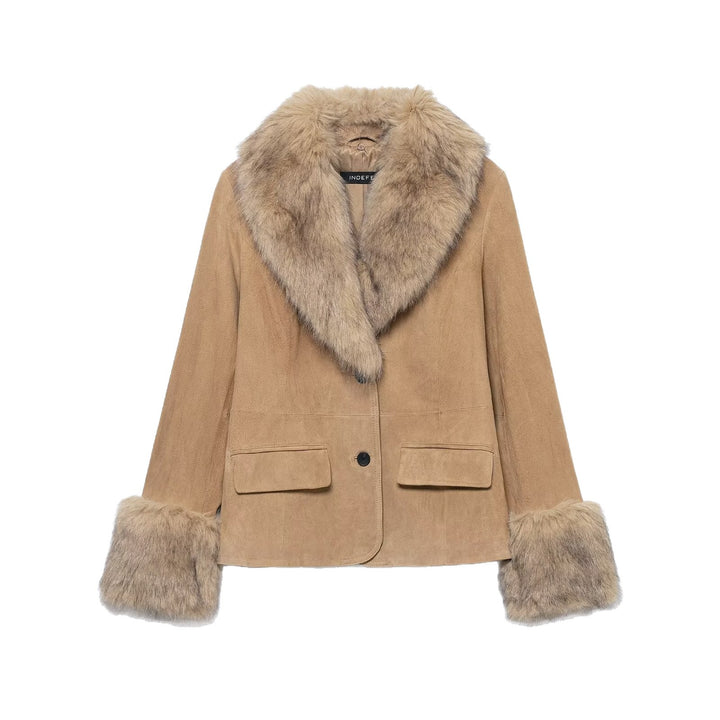 Women's short suede jacket with voluminous fur collar and wide fur cuffs Mune Fashion