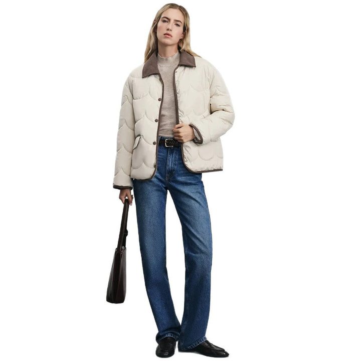 Women's quilted short jacket with wave quilting and cord collar Mune Fashion
