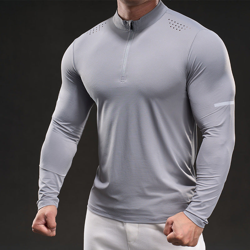 Men's compression training shirt with short zipper and breathable mesh structure Mune Fashion
