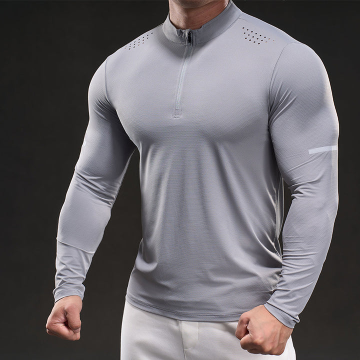 Men's compression training shirt with short zipper and breathable mesh structure Mune Fashion