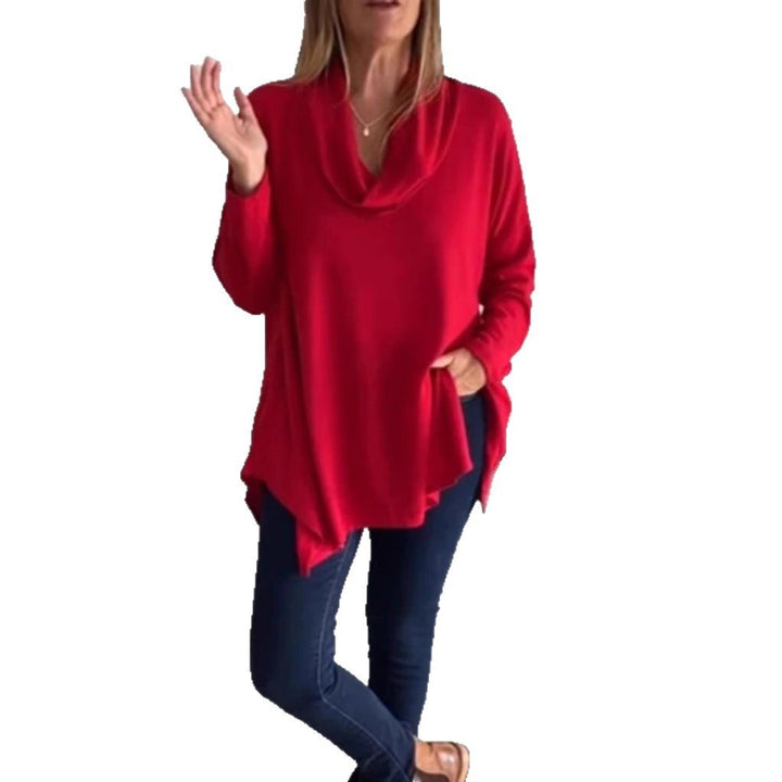 Women's fall shoulder drape tunic top with asymmetric zip hem and side pockets Mune Fashion