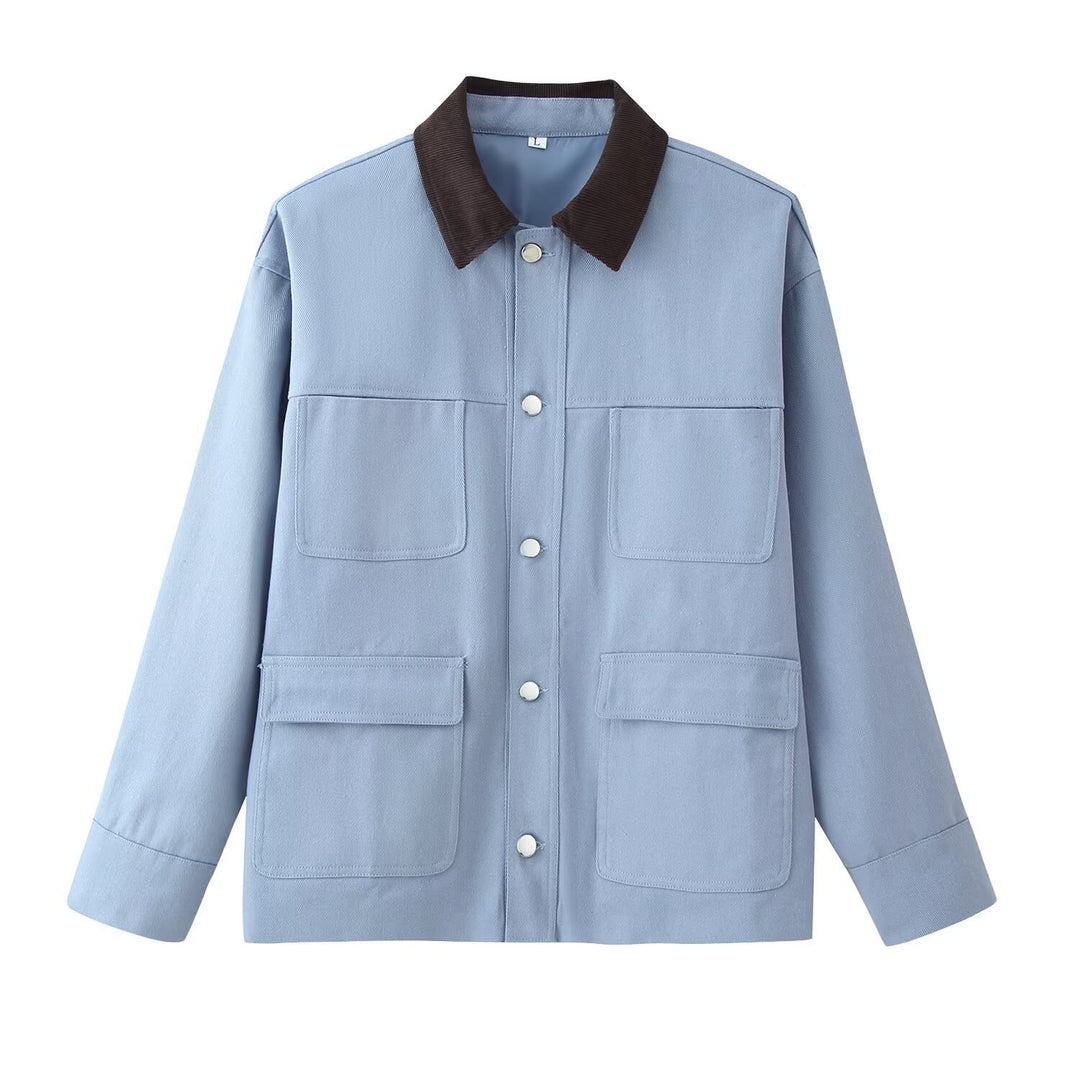 Ladies overshirt jacket with cord collar, patch pockets and snap button placket Mune Fashion