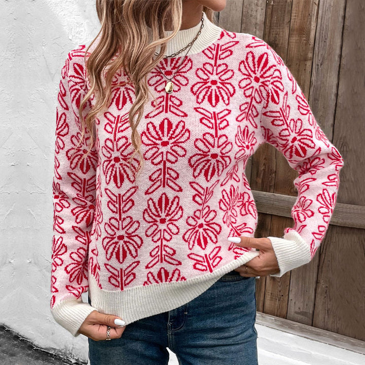 Ladies knit sweater with floral pattern Mune Fashion