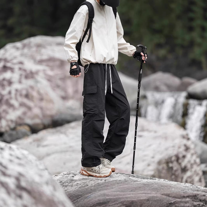 Men's Lightweight Technical Cargo Trekking Pants with Drawstring Waistband, Reinforced Hem Edges, and Adjustable Leg Opening Mune Fashion