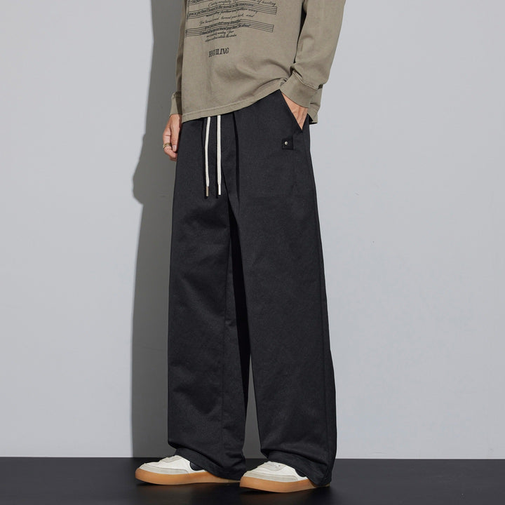 Men's Wide Relaxed-Fit Fabric Trousers with Drawstring & Crease Mune Fashion