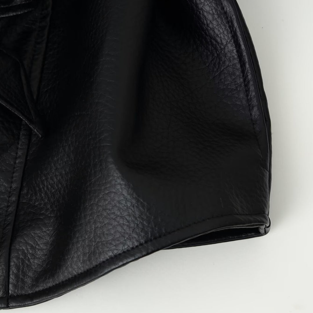 Women's short blazer made of vegan leather with shawl collar and waist tie belt Mune Fashion