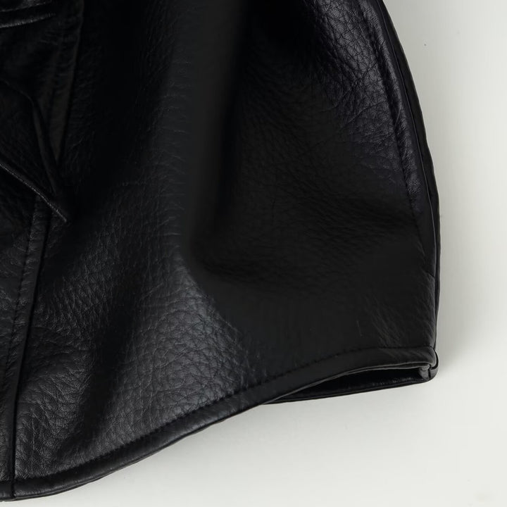 Women's short blazer made of vegan leather with shawl collar and waist tie belt Mune Fashion