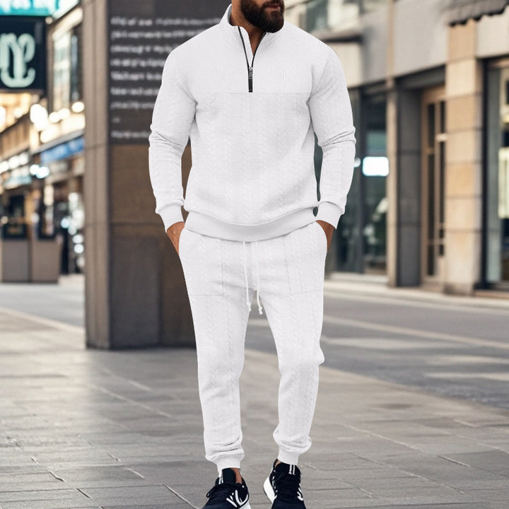 Men's Structured Half-Zip Sweatset with Waffle Knit and Tapered Jogging Pants Mune Fashion
