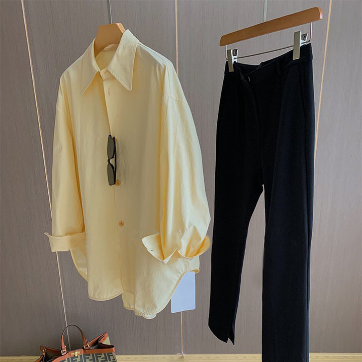Women Oversized Shirt Blouse with Extra Large Collar and Rounded Hem Mune Fashion