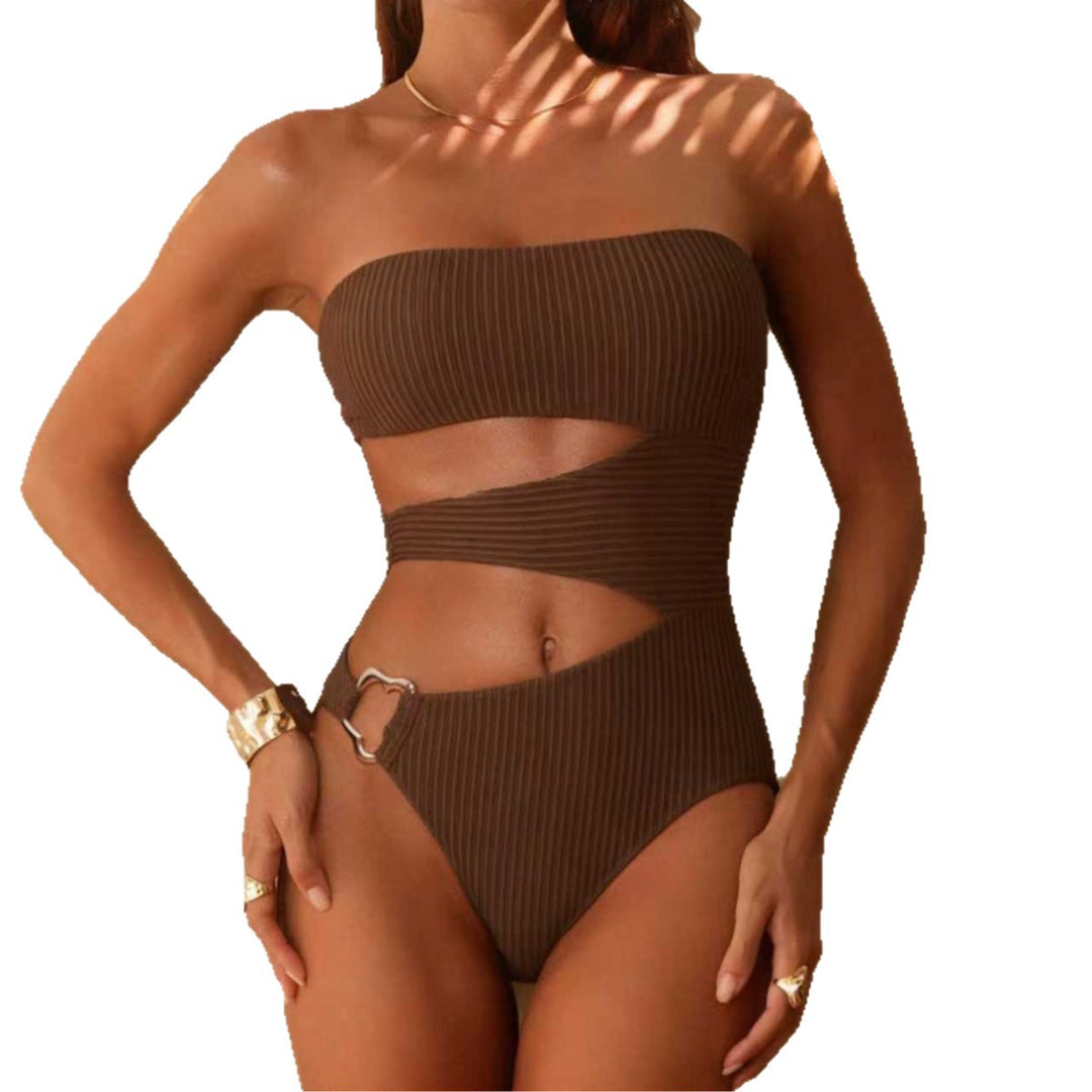 Women's Strapless One-Piece Swimsuit with Asymmetric Gather Mune Fashion