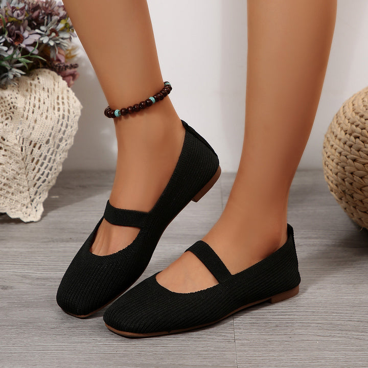 Ladies  lightweight knitted Mary Jane ballerina with elastic strap and flexible rubber sole Mune Fashion