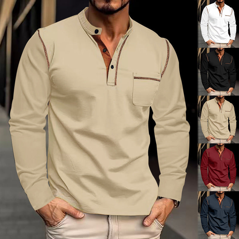 Men's Long Sleeve Henley Shirt with Modern Collar and Practical Chest Pocket Mune Fashion