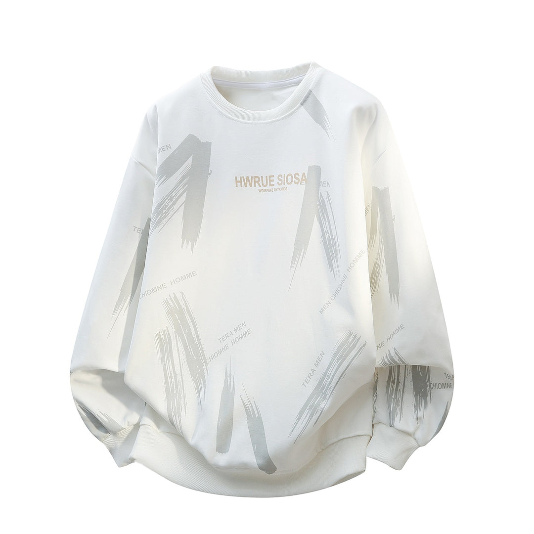 Men's Oversize Round Neck Sweatshirt with Brush Print & Elastic Cuffs Mune Fashion