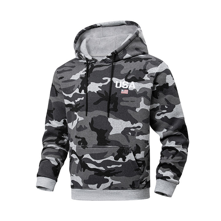 Men's sporty hoodie with camouflage pattern