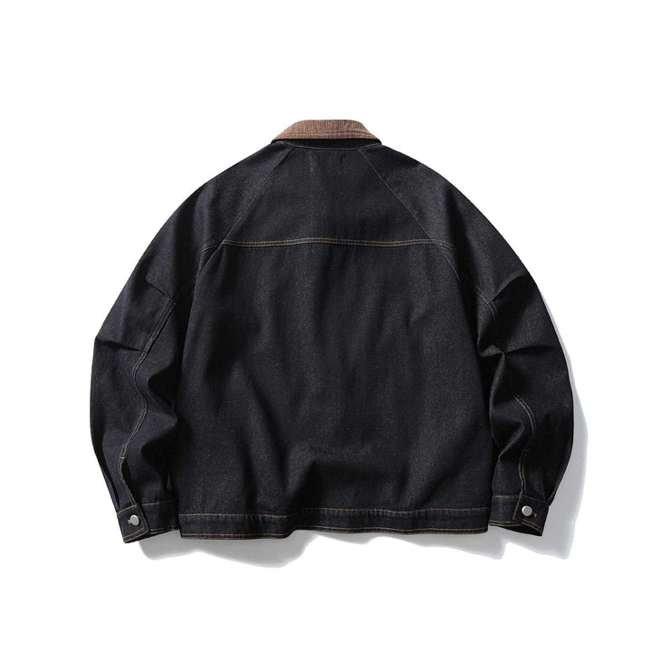 Men's Boxy Denim Jacket with Cord Collar and Snap Button Placket Mune Fashion