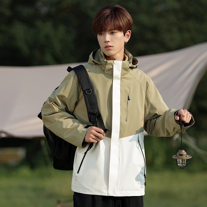 Men's Two-Tone Wind and Water-Repellent Softshell Jacket with Hood Mune Fashion