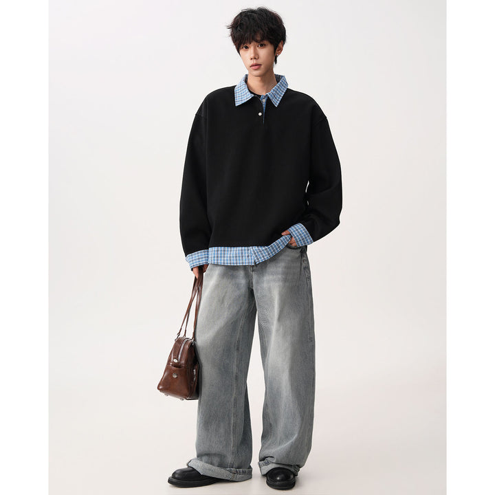 Men's Relaxed Fit Pullover with Removable Shirt Collar Mune Fashion