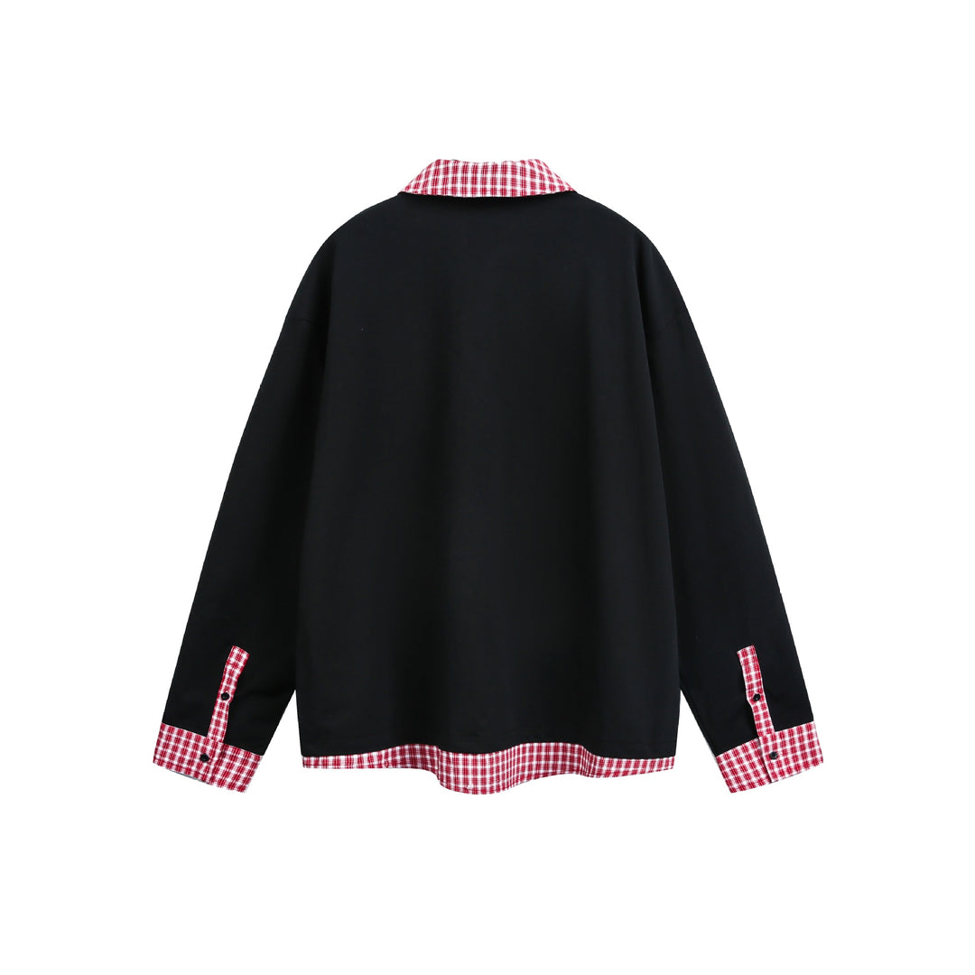 Unisex Wide cut sweatshirt with check collar and hem insert Mune Fashion