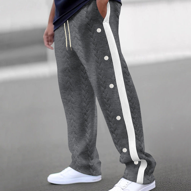 Men's quilted casual pants with continuous snap button placket and contrast stripes Mune Fashion