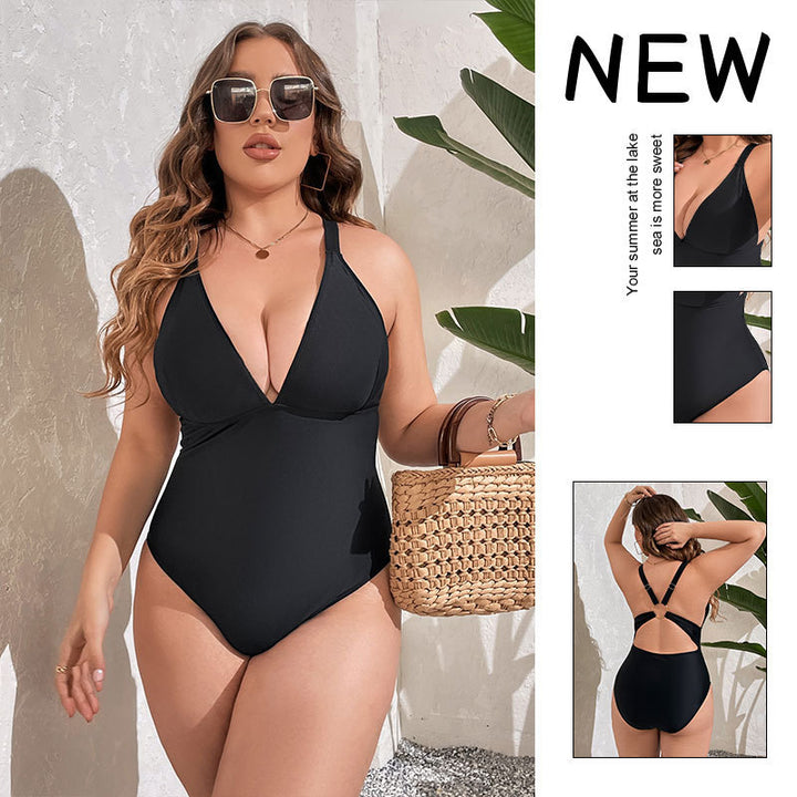 Women's One-Piece Swimsuit with Deep V-Neck and Shaping Cut Mune Fashion