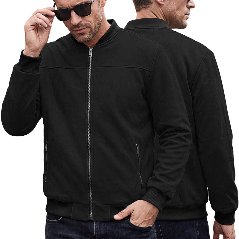 Men's Suede Look Bomber Jacket with Ribbed Cuffs and Zipper Pockets Mune Fashion