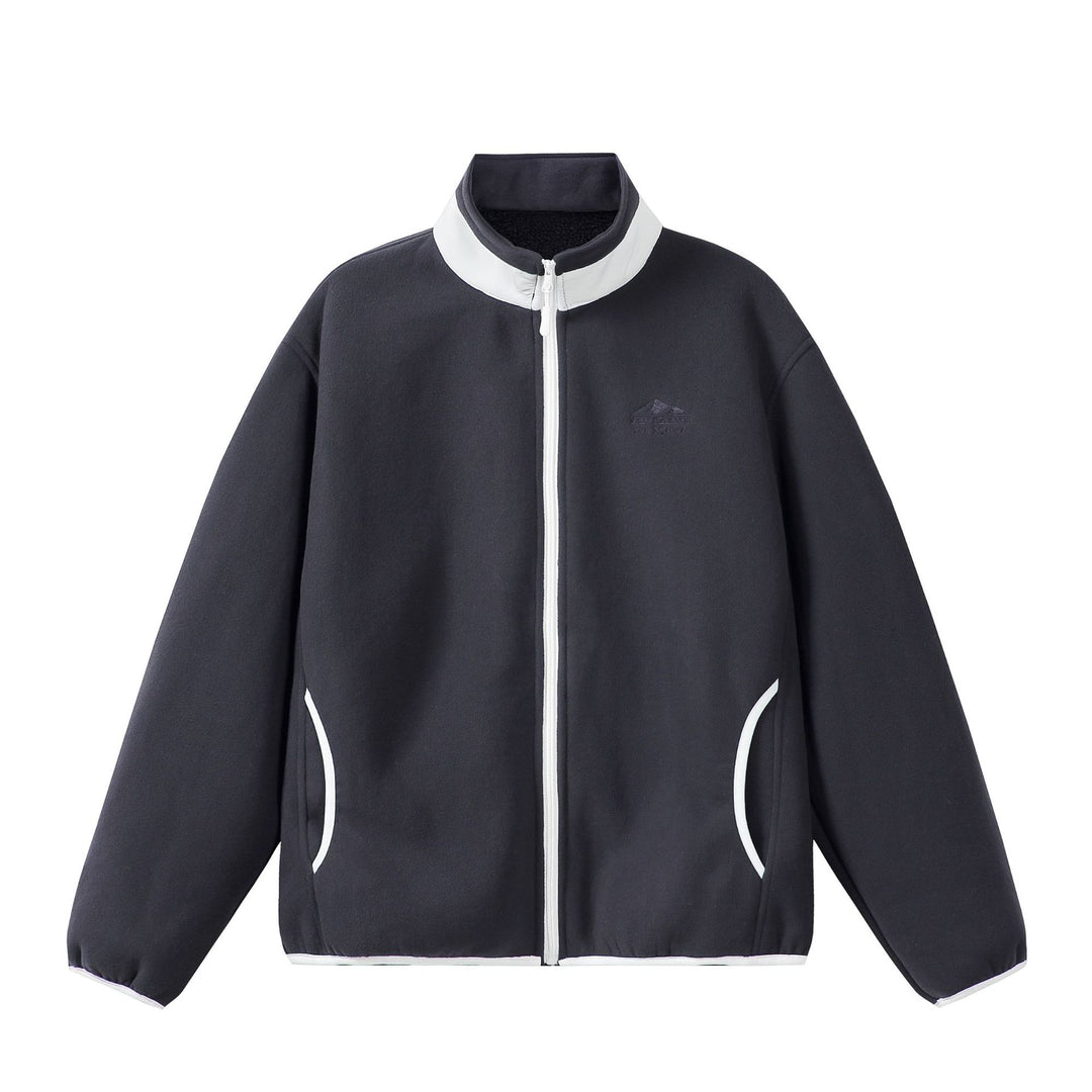 Unisex Oversize Fleece-Zip Jacket with Stand-up Collar and Contrast Piping Mune Fashion