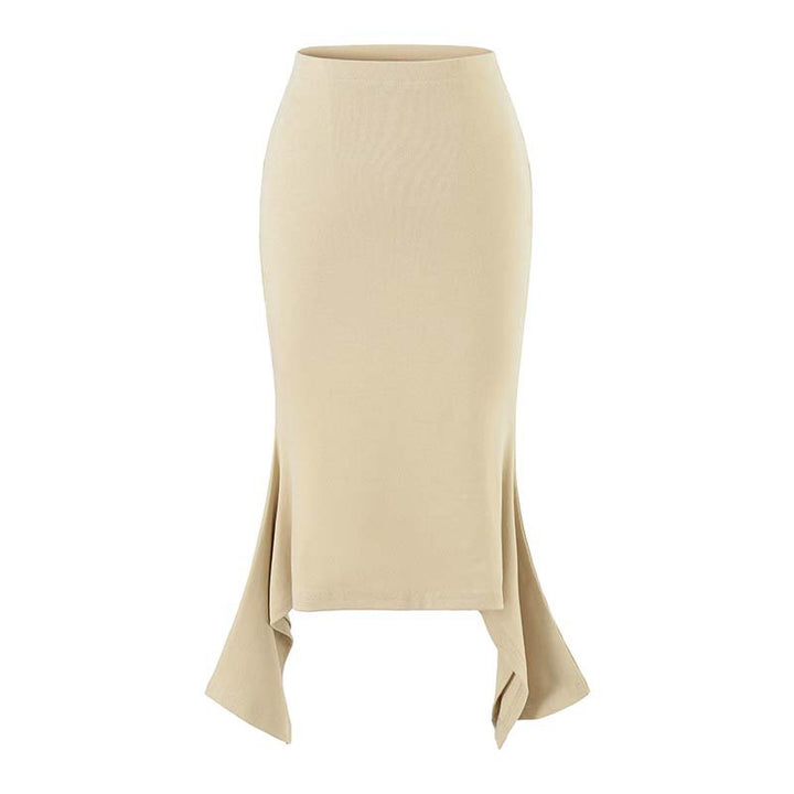 Women Figure-Hugging Midi Dress with Asymmetrical Hem and Panel Design Mune Fashion