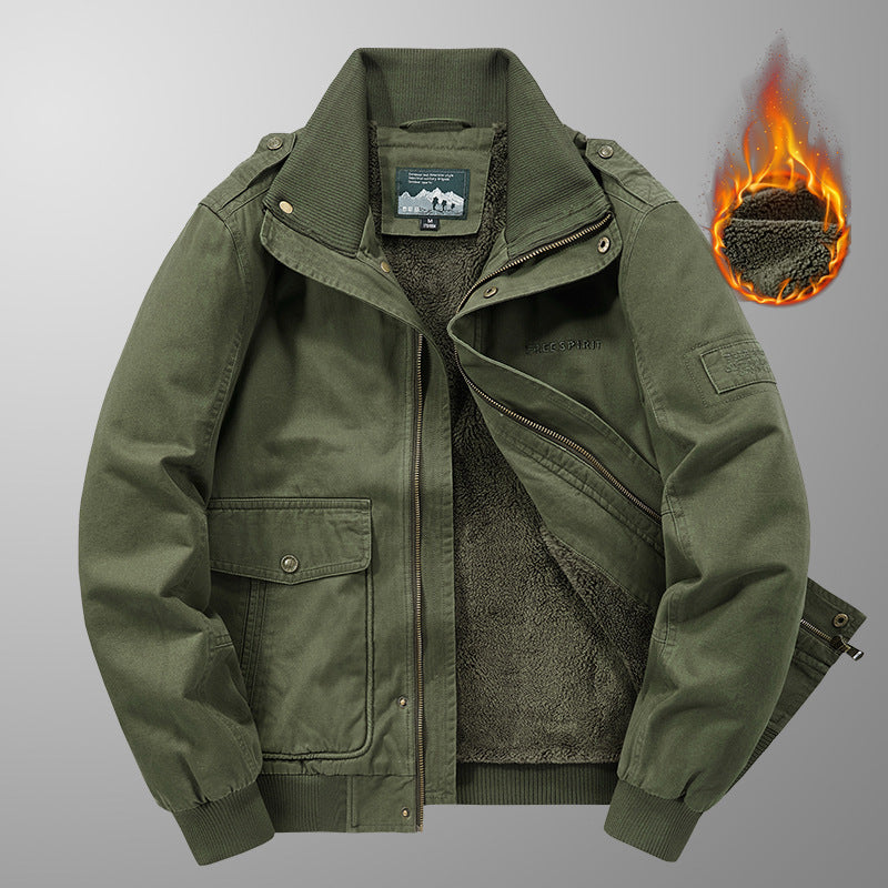 Men's thermo-lined field bomber jacket in canvas look with sherpa inner lining and stand-up collar Mune Fashion
