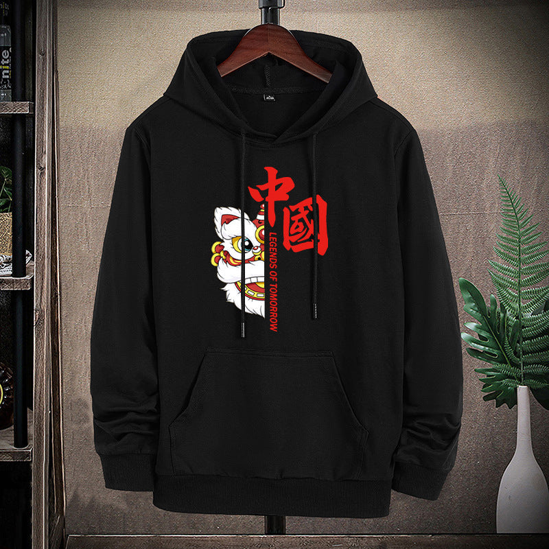 Unisex hoodie with Asian lion motif and kangaroo pocket Mune Fashion