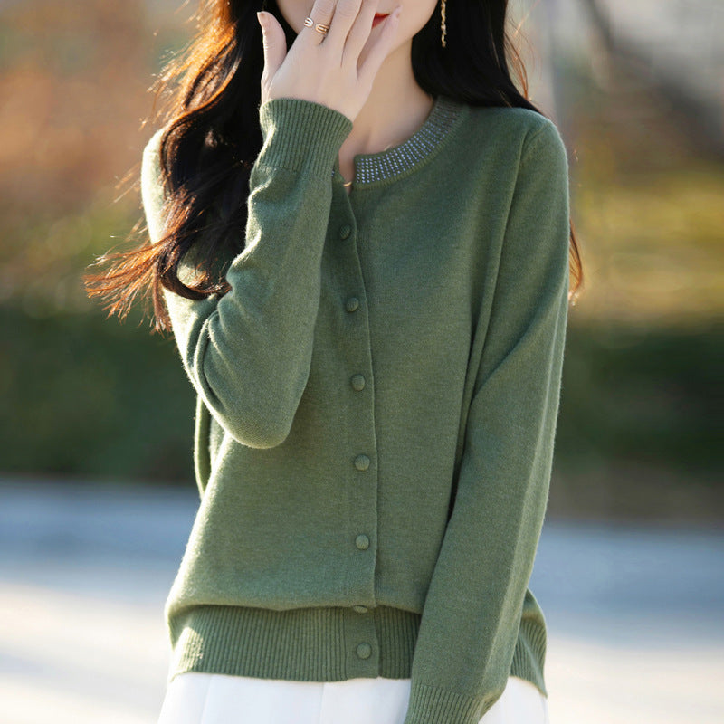 Women Short Cardigan made of ultra-fine cotton mix with sparkling crystal edge and tone-on-tone button placket Mune Fashion