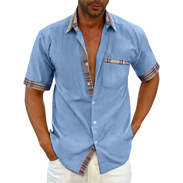 Men's Short-Sleeve Shirt with Classic Check Pattern and Modern Cut Mune