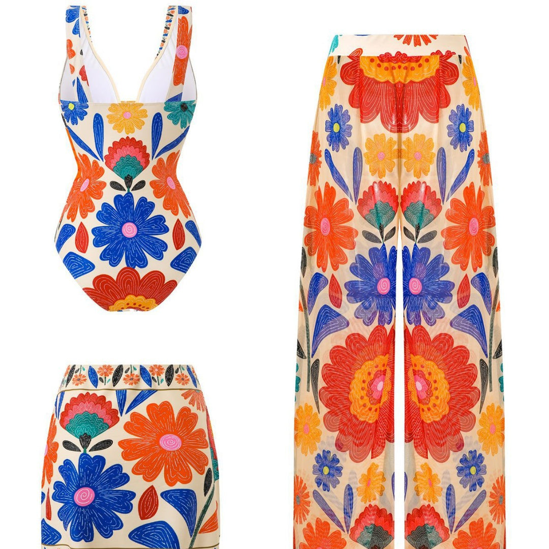 Women's Multi-Piece Swimsuit Set with Floral Patterns Mune Fashion