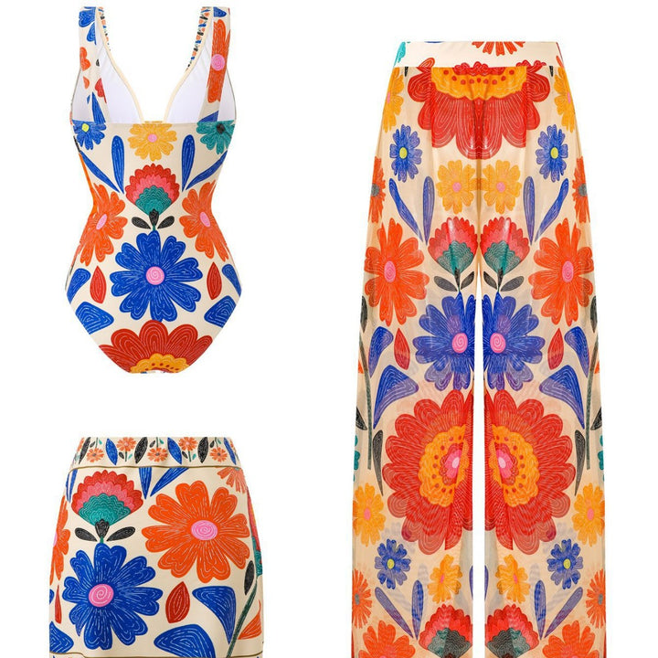 Women's Multi-Piece Swimsuit Set with Floral Patterns Mune Fashion