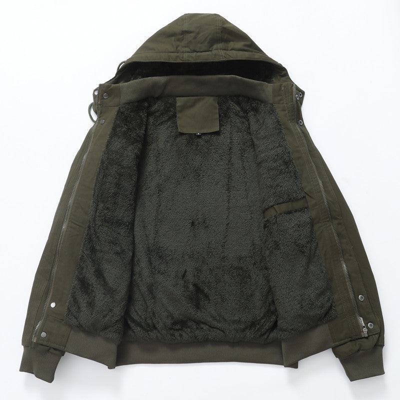 Men's work jacket made of canvas with teddy inner lining, hood, and utility pockets Mune Fashion